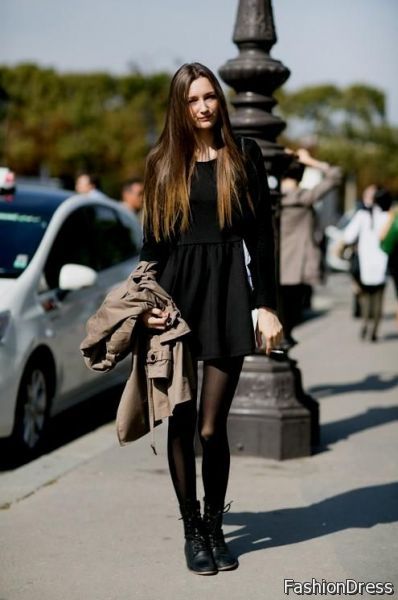 skater dress with tights and boots 2017-2018