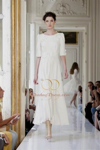 tea length wedding dress with 3/4 sleeves 2018