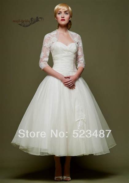 tea length wedding dress with 3/4 sleeves 2018