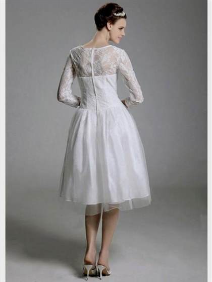 wedding dress lace sleeves tea length 2017-2018