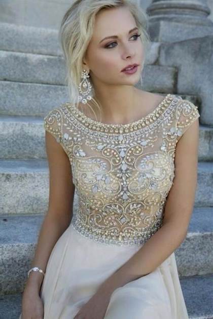 white and gold prom dresses with sleeves 2017-2018