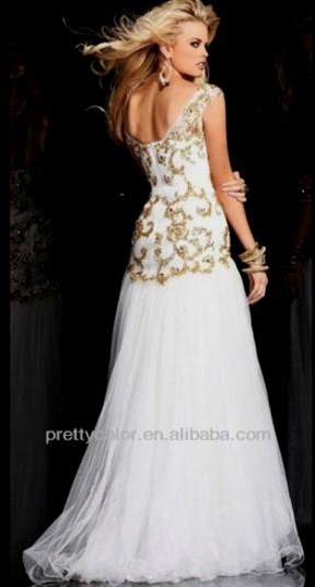 white and gold prom dresses with sleeves 2017-2018