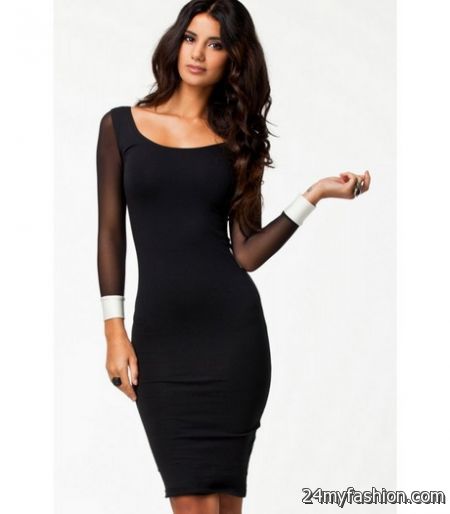 Black cocktail dress with sleeves 2018-2019