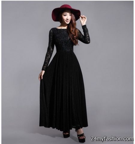 Black long sleeved maxi dresses 2018-2019
