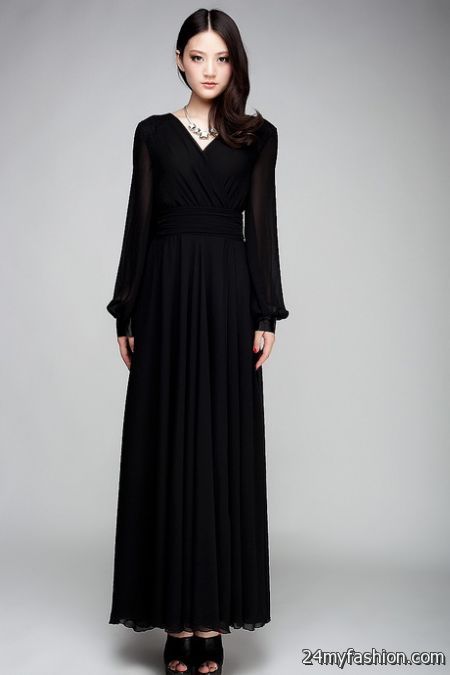 Black maxi dresses with sleeves 2018-2019