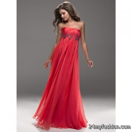 Long red strapless dress 2018-2019