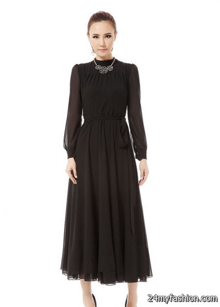 Long sleeve black maxi dresses 2018-2019
