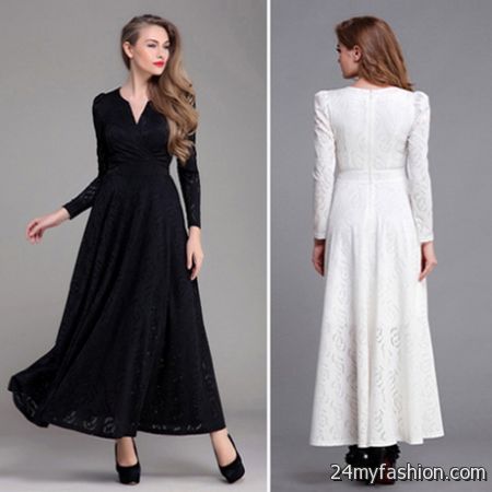 Long sleeve black maxi dresses 2018-2019