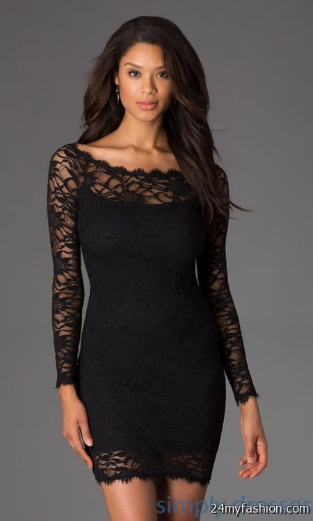 Long sleeve lace black dress 2018-2019