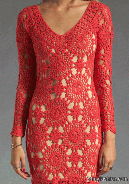 Red crochet dress 2018-2019
