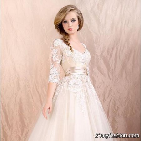 Tea length lace wedding dress 2018-2019