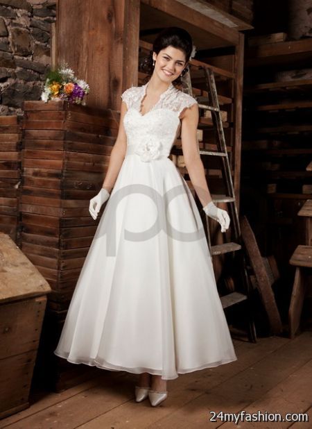 Tea length lace wedding dress 2018-2019