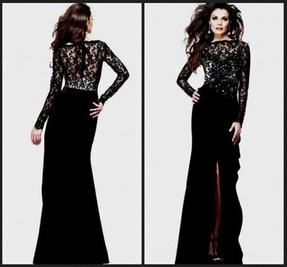 black lace prom dress with sleeves 2018-2019