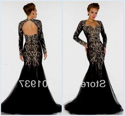 black lace prom dress with sleeves 2018-2019