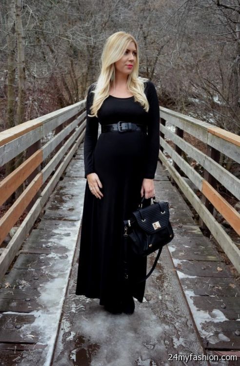 black long sleeve maternity maxi dress 2018-2019