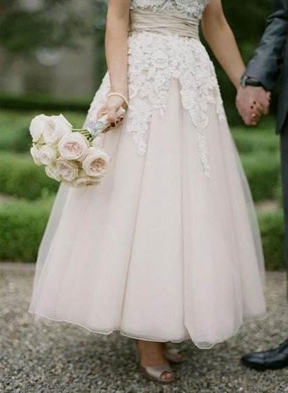 blush tea length wedding dresses 2018/2019