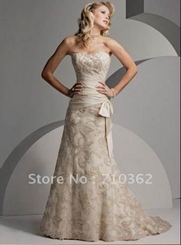 champagne lace wedding dress with straps 2018-2019