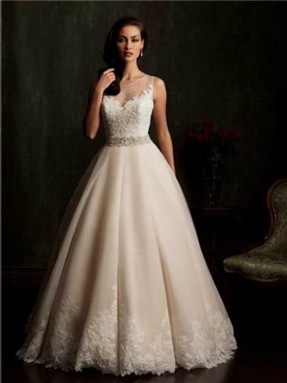 champagne lace wedding dress with straps 2018-2019