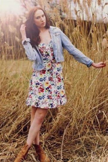 dress with cowboy boots and denim jacket 2018/2019