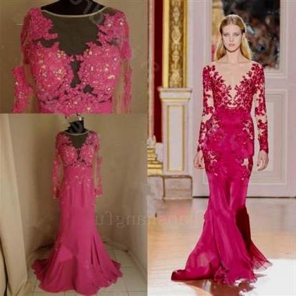 hot pink lace prom dress 2018-2019