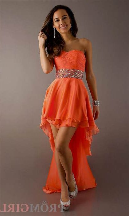 neon coral high low prom dress 2018-2019