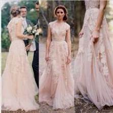 pink lace wedding dress with sleeves 2018/2019