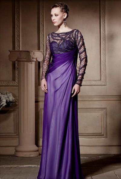 purple evening gowns with sleeves 2018-2019