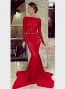 red long sleeve lace prom dress 2018/2019