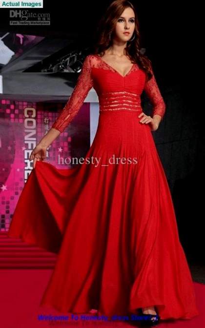 red long sleeve lace prom dress 2018/2019