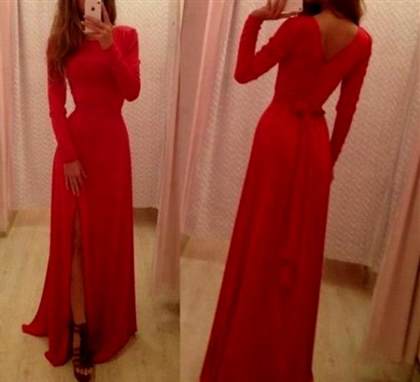 red long sleeve maxi dress 2018-2019