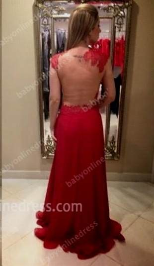 red open back lace prom dress 2018/2019