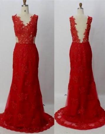 red open back lace prom dress 2018/2019