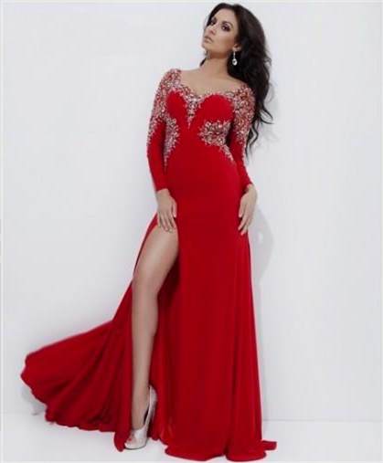 red open back long sleeve prom dress 2018-2019