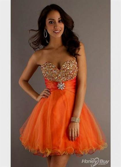 short orange prom dresses with straps 2018-2019
