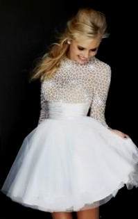 short white prom dress with sleeves 2018-2019