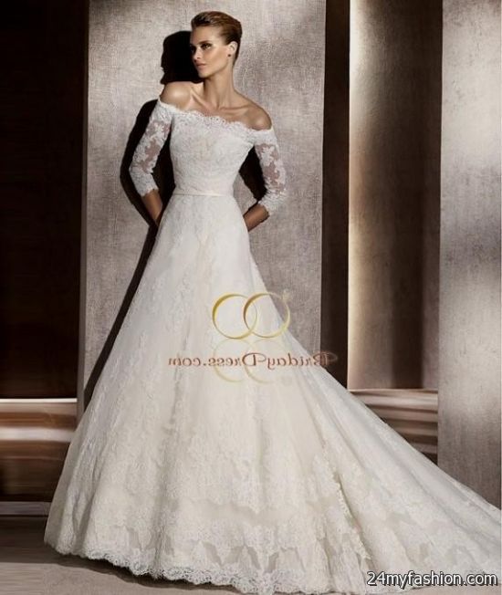 wedding dress with 3/4 lace sleeves 2018-2019