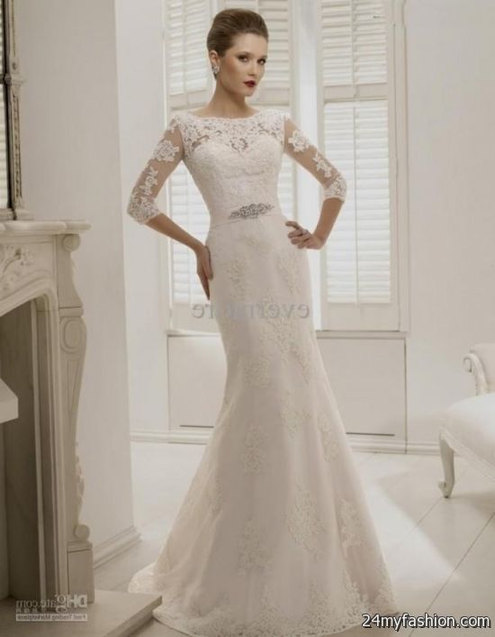 wedding dress with 3/4 lace sleeves 2018-2019