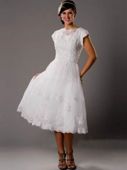 wedding dress with sleeves tea length 2018-2019