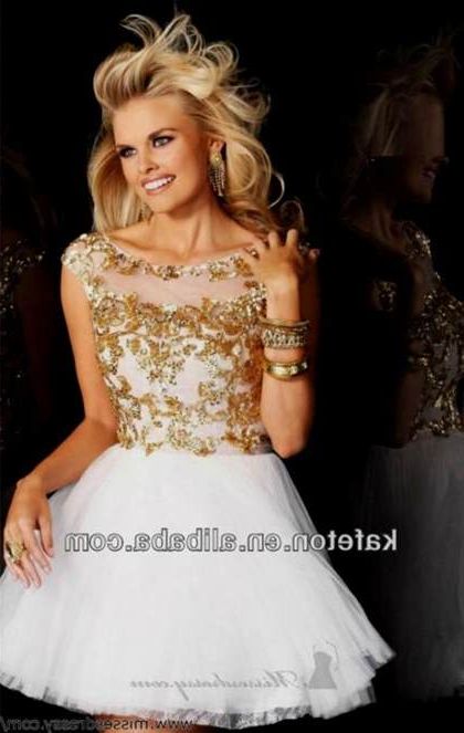 white and gold short prom dresses 2018/2019