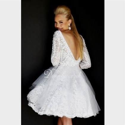white long sleeve lace short prom dress 2018/2019