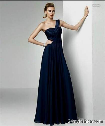 navy blue one shoulder prom dress review