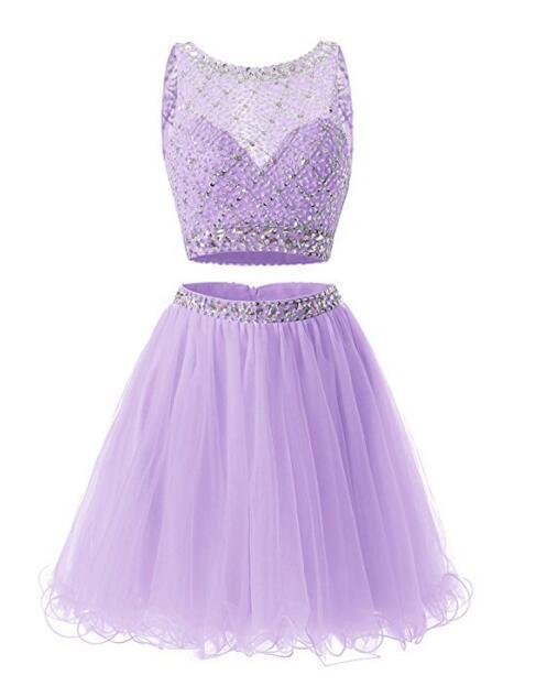 Great US Women's Short Tulle Prom Dress Beaded Two Piece Cocktail Party ...