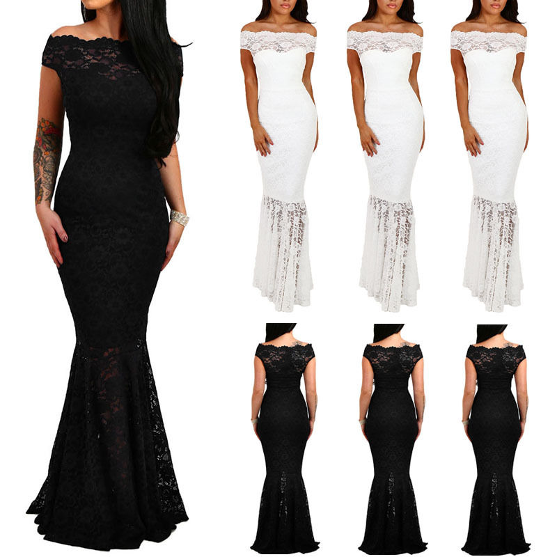 Women Lace Long Dress Cocktail Party Evening Formal Wedding Prom Gown Maxi Dress