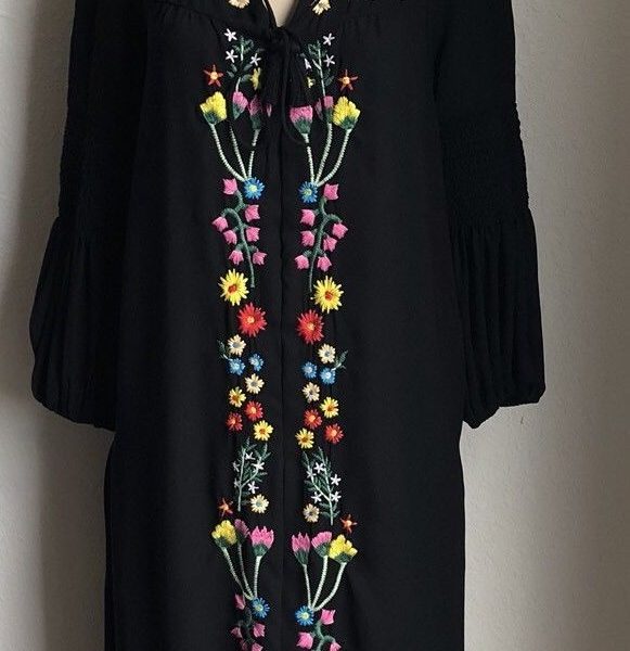 zara black floral embroidered dress