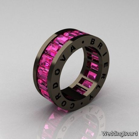 Black pink sapphire wedding ring