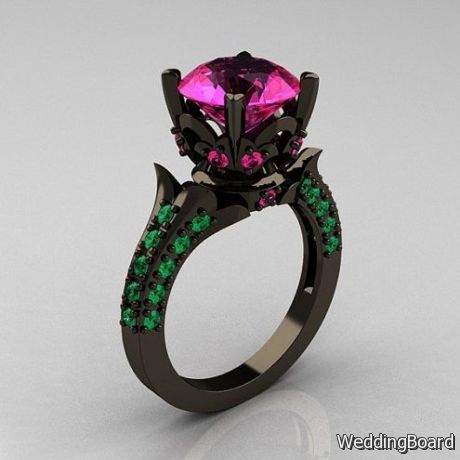 Black pink sapphire wedding ring