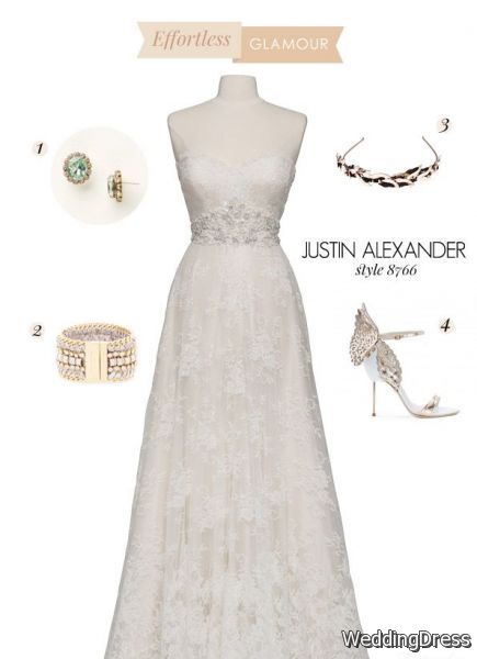 Bridal Style Inspiration: Effortless Glamour                                      featuring wedding dress by Justin Alexander