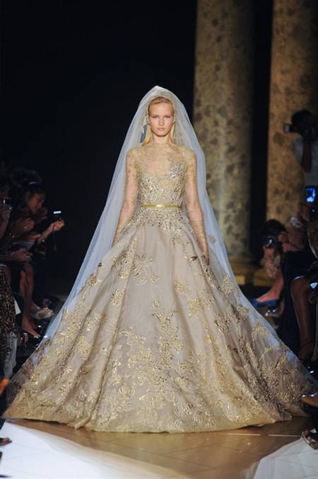Gold lace wedding dress