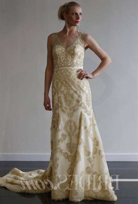Gold lace wedding dress