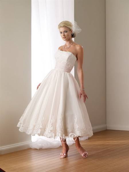 Tea length lace wedding dress